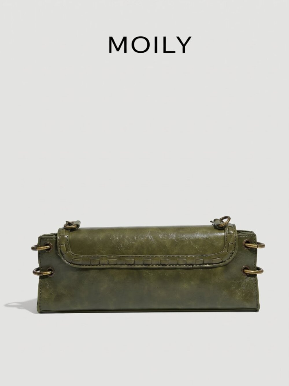 Women's Vintage Green Leather Crossbody Shoulder Bag with Chain Strap, Chic Clut - Picture 3 of 5